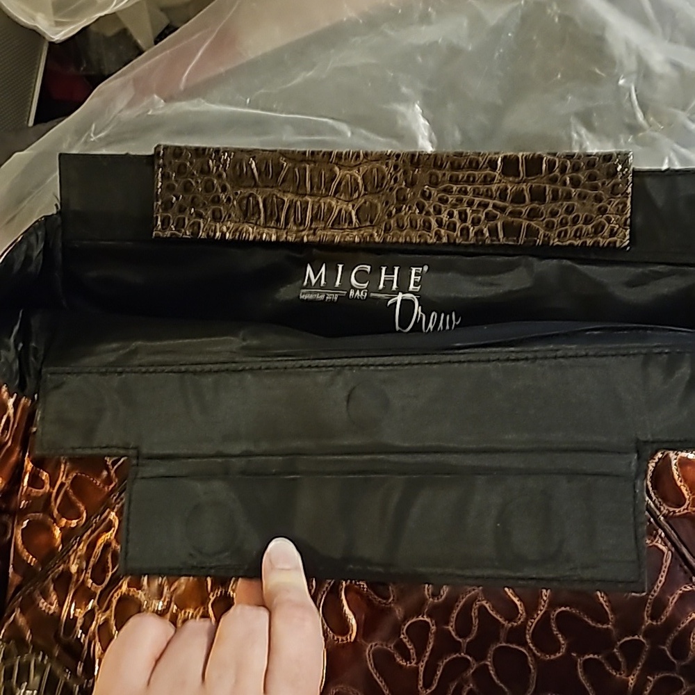 EUC Miche Drew Prima Bag Purse Shell Only Metallic Cinnamon Brown Croc - Picture 7 of 7
